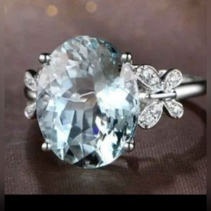 925 Silver Plated Topaz Butterfly Butterflies Cluster Ring Size 6
